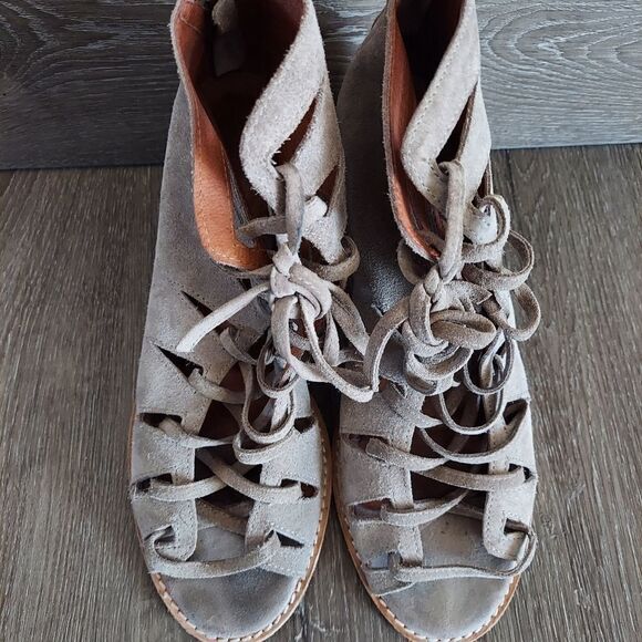 Jeffrey Campbell Corwin Lace Up Suede Block Heel Bootie Sandal 10 - Picture 3 of 12